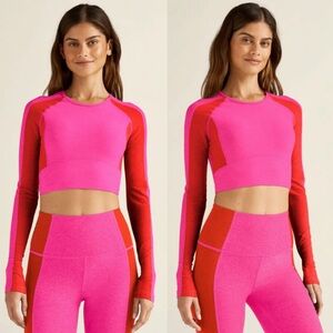 Beyond Yoga Spacedye Vitality Colorblock Pullover - Pink Punch/Firecracker Red